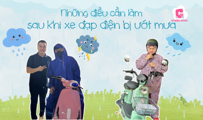 Dùng khăn mềm lau khô xe đạp điện sau khi đi mưa