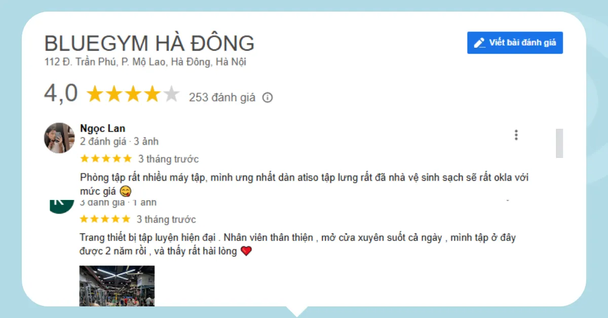 Review phòng tập Blue Gym