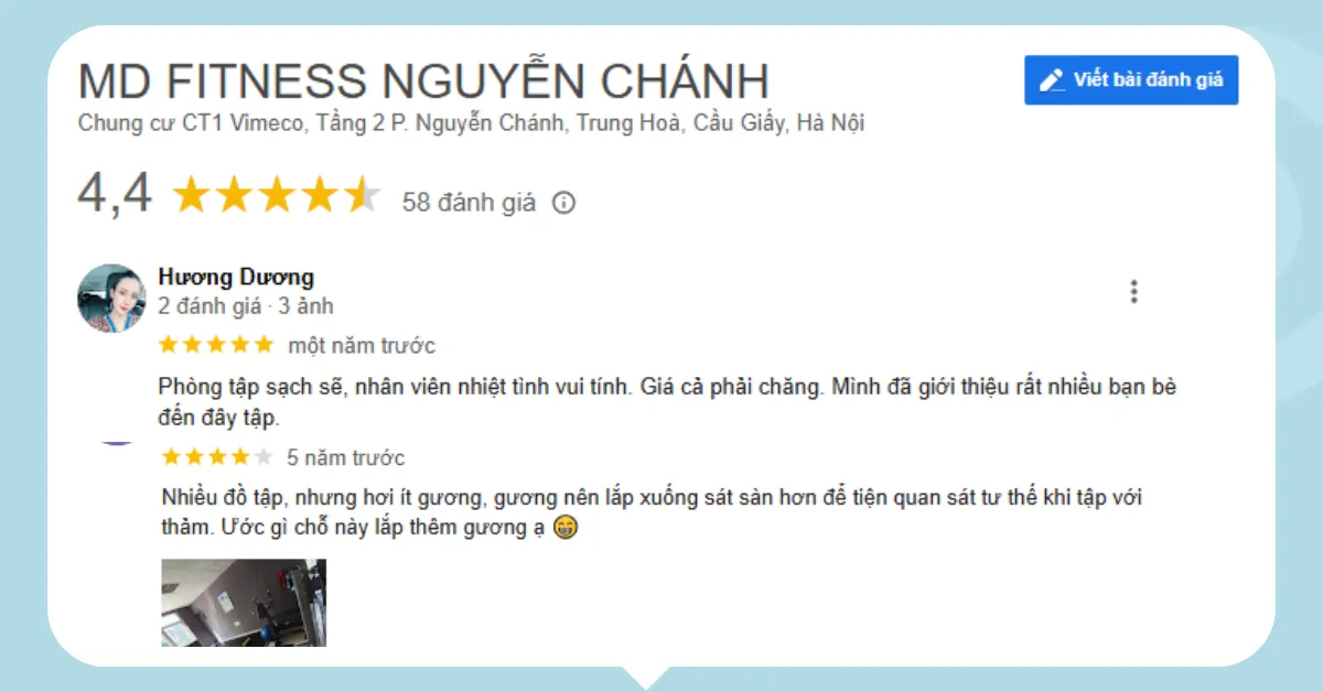 Review của khách hàng về MD Fitness