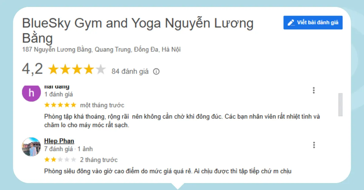 Khách hàng đánh giá cao về chất lượng dịch vụ tại Bluesky Gym