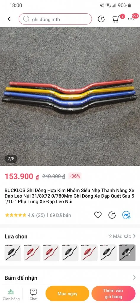 Ghi đông flat 720mm phù hợp xe XC và đường bằng