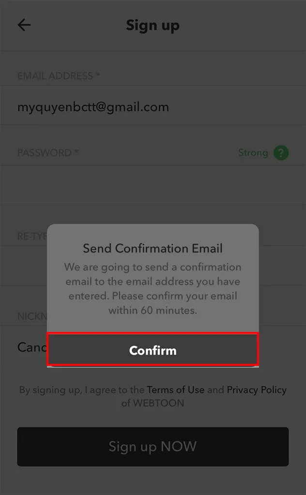 Xác nhận yêu cầu để hệ thống gửi liên kết kích hoạt về địa chỉ email