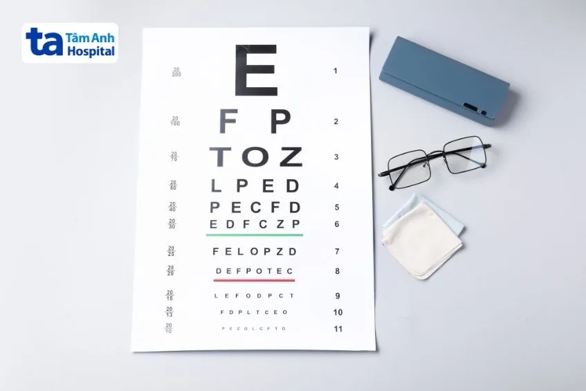 Bảng chữ cái khám sức khỏe Snellen tiêu chuẩn với các kích thước chữ giảm dần.