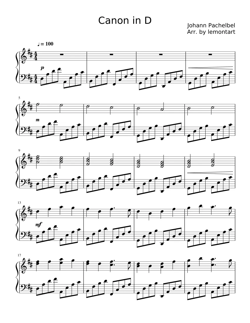 Sheet nhạc Canon in D cung Rê trưởng – Đỉnh cao của nghệ thuật hòa âm