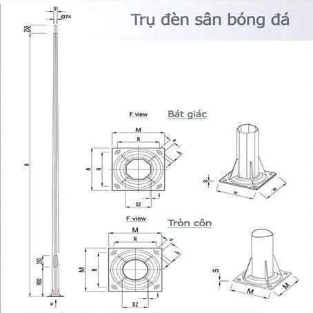 Thiết kế cột đèn sân bóng chuyền tối ưu hóa khả năng chịu lực