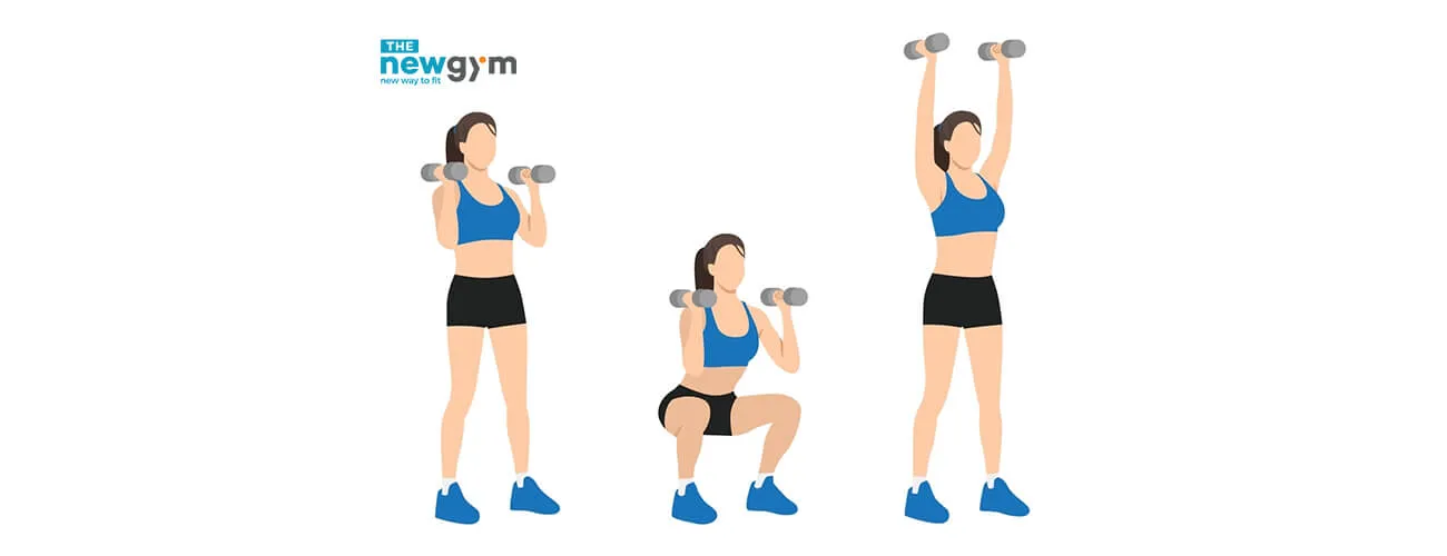 Dumbbell thrusters kết hợp squat và shoulder press cho người mới tập gym