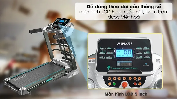 Máy Chạy Bộ Aguri AGT-117L trang bị màn hình LCD 5 inch dễ dàng theo dõi các thông số
