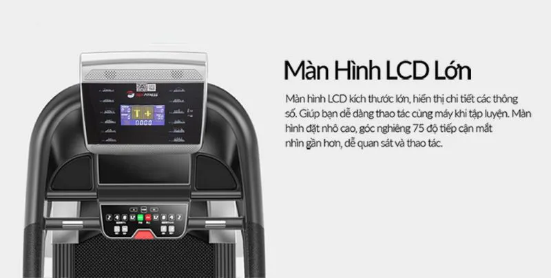 Màn hình LCD hiển thị chỉ số nhịp tim và calo trên máy Tech Fitness