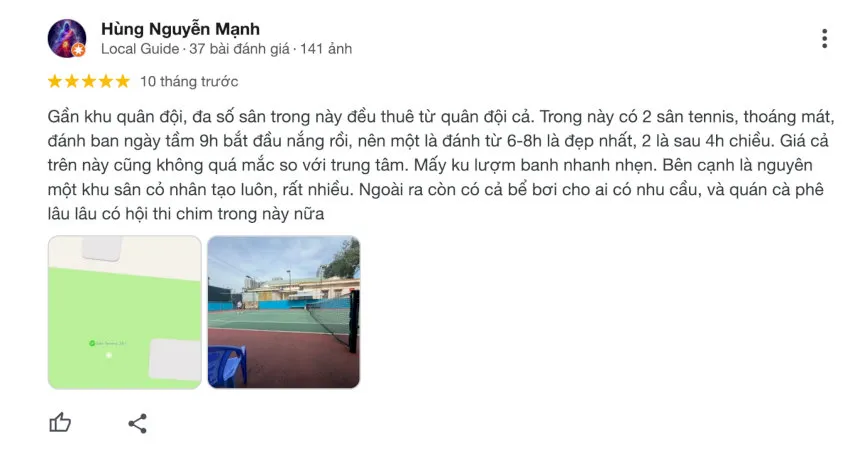 Đánh giá tốt về sân từ người chơi