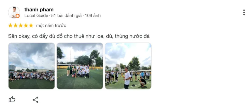 Đánh giá tốt về sân từ người chơi