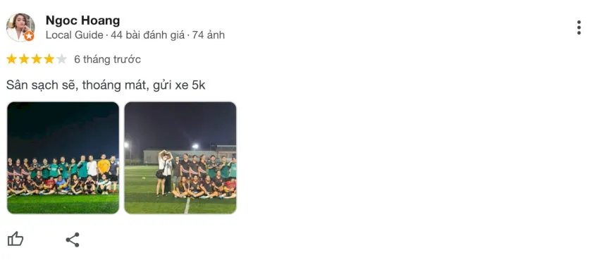 Đánh giá tốt về sân từ người chơi