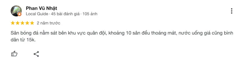 Đánh giá tốt về sân từ người chơi