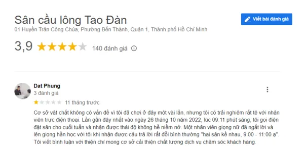 Những đánh giá tiêu cực về sân cầu lông