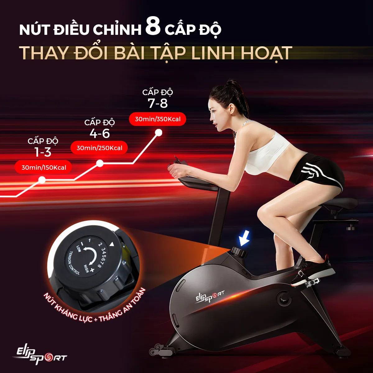 xe đạp tập thể dục tại nhà elipsport có đa khảng lực