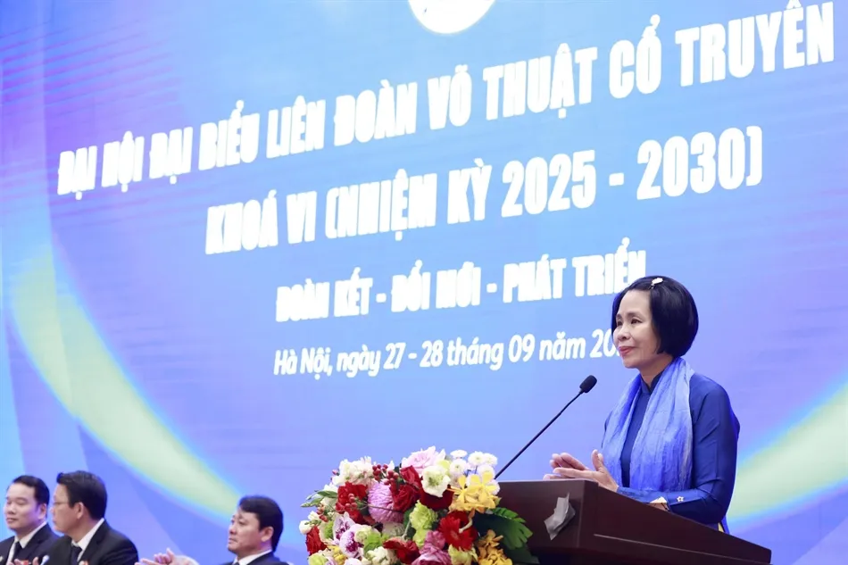 Phó Cục trưởng Cục TDTT Việt Nam Lê Thị Hoàng Yến phát biểu chỉ đạo tại đại hội